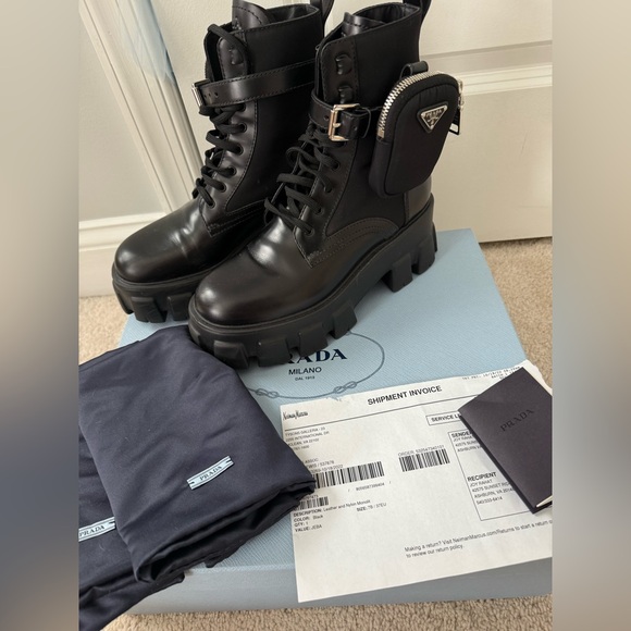 PRADA Monolith with Side Pocket Ankle Boot Size US 7 Black - Picture 5 of 17